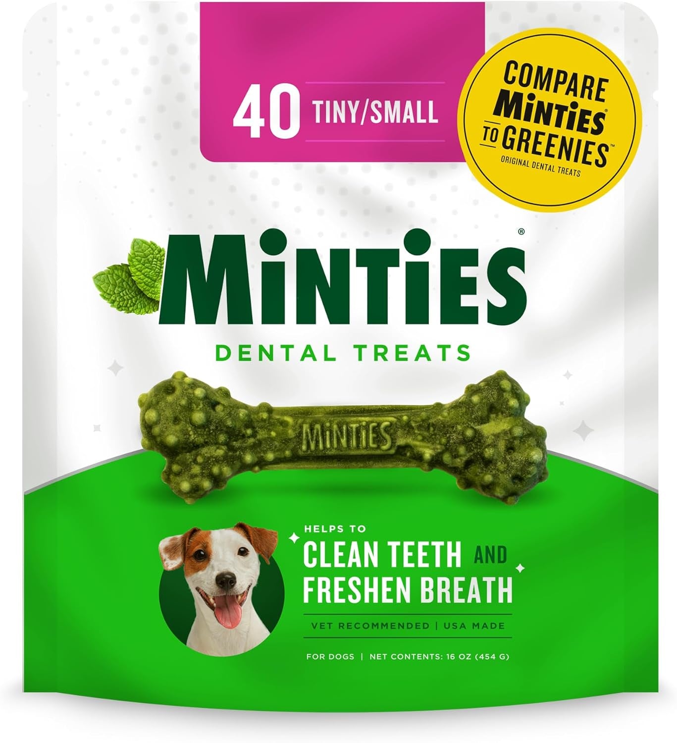 Dental Chews for Dogs, 40 Count, Vet-Recommended Mint-Flavored Dental Treats for Tiny/Small Dogs 5-24 Lbs, Dental Bones Clean Teeth, Fight Bad Breath, and Removes Plaque and Tartar