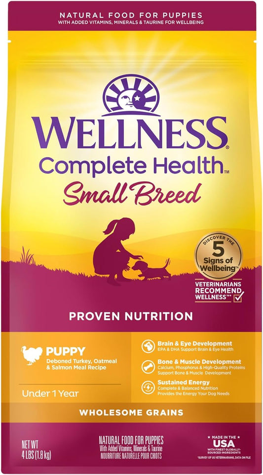 Complete Health Small Breed Dry Dog Food with Grains, Natural Ingredients, Made in USA with Real Turkey, for Dogs up to 25 Lbs. (Puppy, Turkey, Salmon & Oatmeal, 4-Pound Bag)