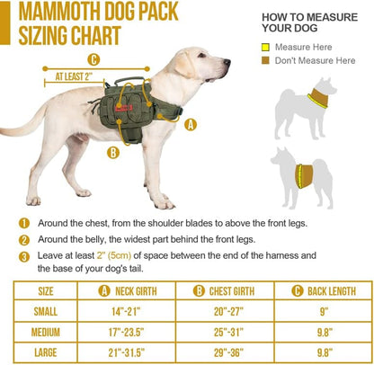 Dog Backpack for Medium & Large Dogs, Nylon Backpack for Dogs Tactical Pet Backpack with Side Pockets for Hiking Walking Training Running (Green, Large)