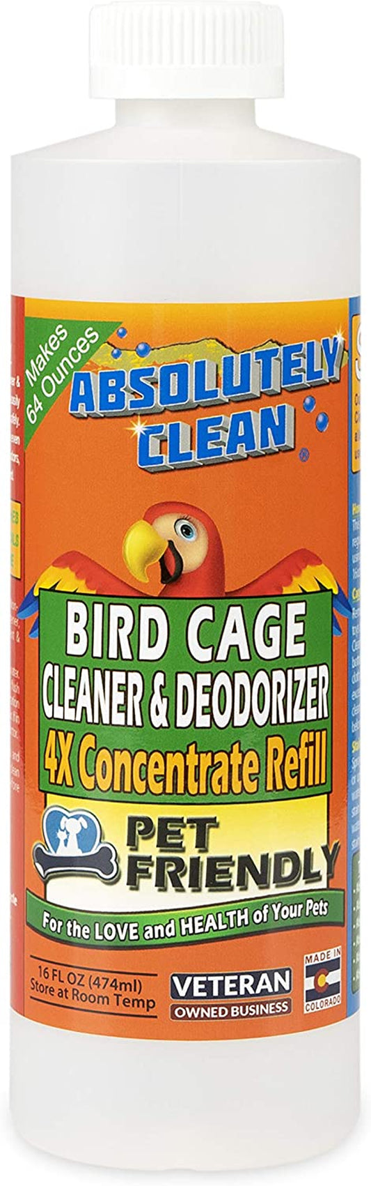 Amazing Bird Cage Cleaner and Deodorizer - Just Spray/Wipe - Safely & Easily Removes Bird Messes Quickly and Easily - Made in the US (4X Concentrate - 16Oz)